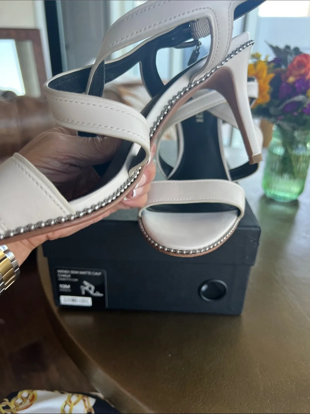 Coach Wendi Semi Matte Calf Chalk Strappy Heels